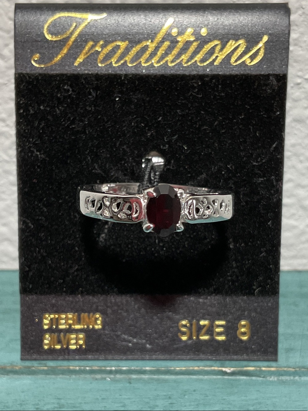 Sterling Silver Ring with Garnet - Size 8